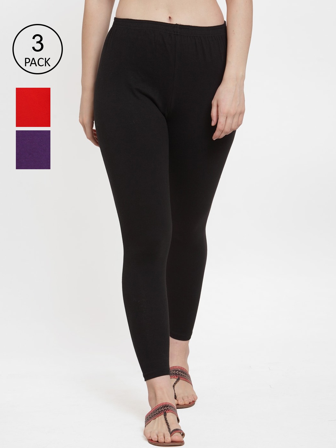 

GRACIT Women Pack of 3 Solid Ankle-Length Leggings, Black