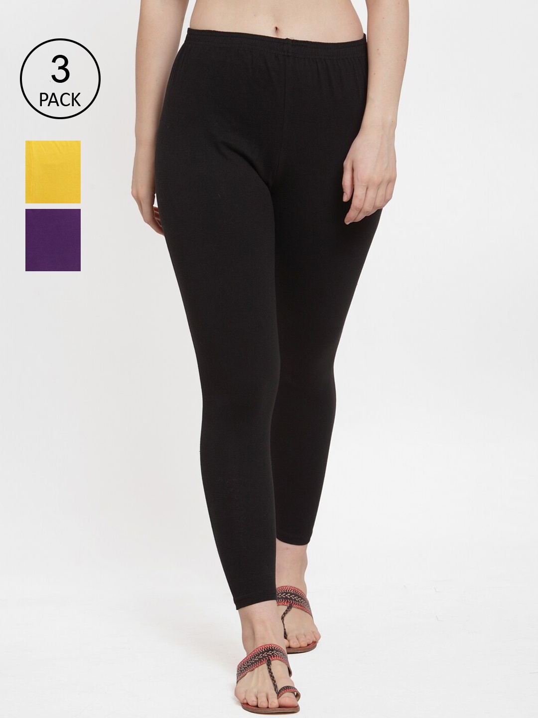 

GRACIT Women Pack of 3 Solid Ankle-Length Leggings, Black
