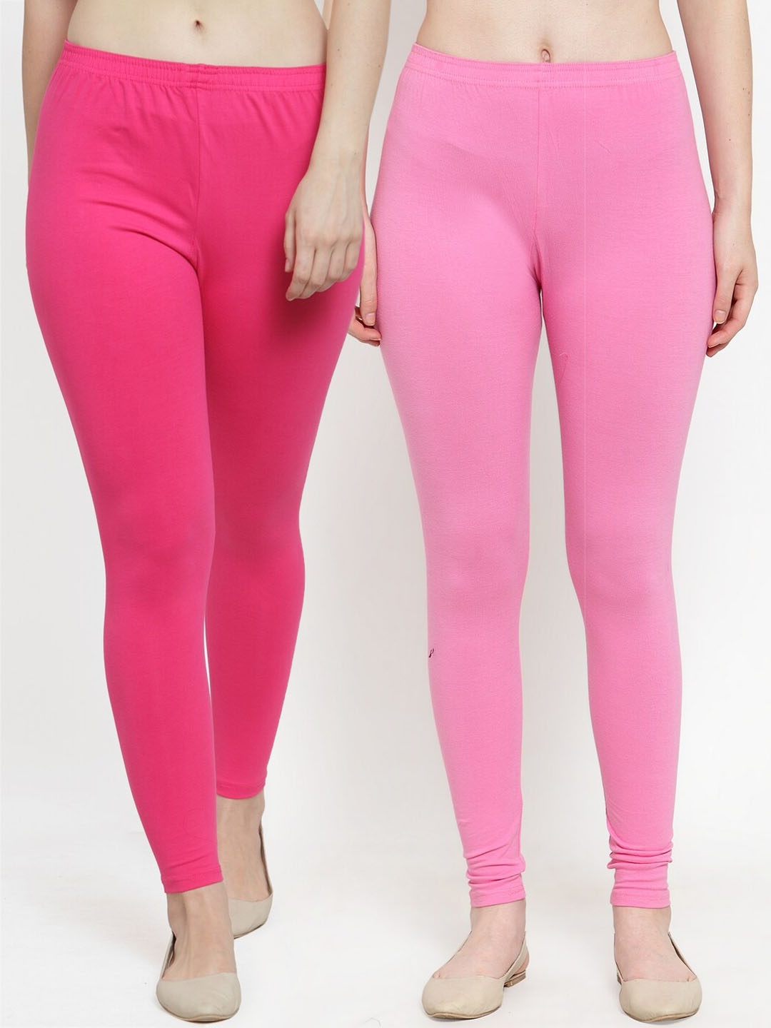 

GRACIT Women Pack of 2 Solid Ankle-Length Leggings, Pink