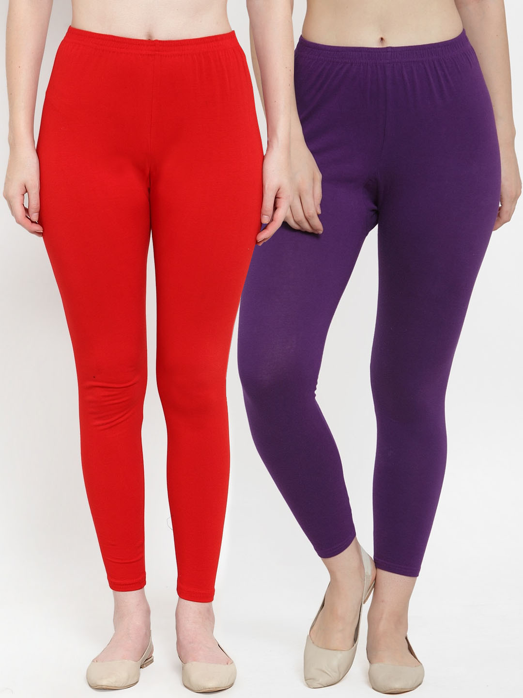 

GRACIT Women Pack of 2 Solid Ankle-Length Leggings, Red