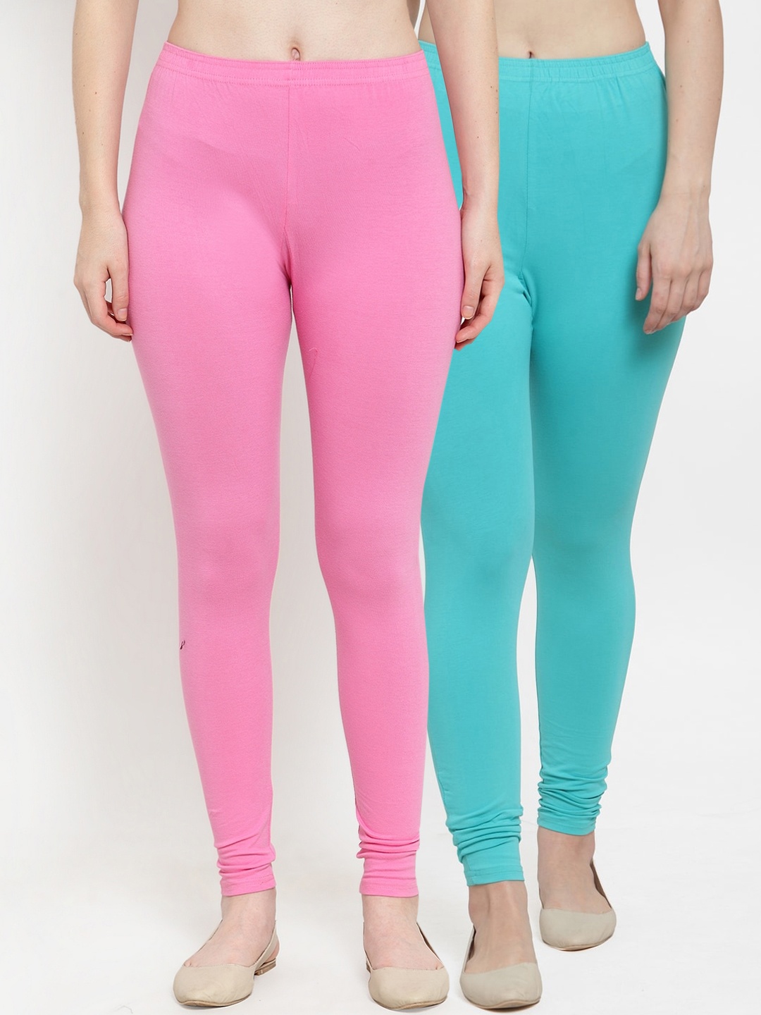 

GRACIT Women Pack of 2 Solid Ankle-Length Leggings, Pink