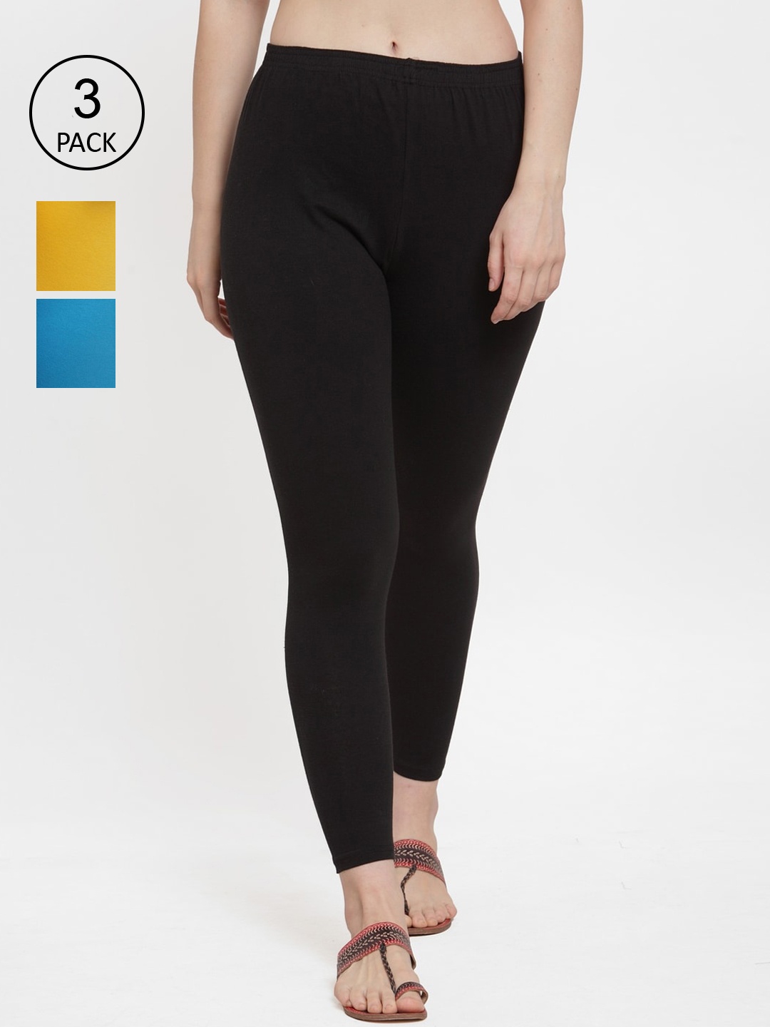 

GRACIT Women Pack of 3 Solid Ankle-Length Leggings, Black