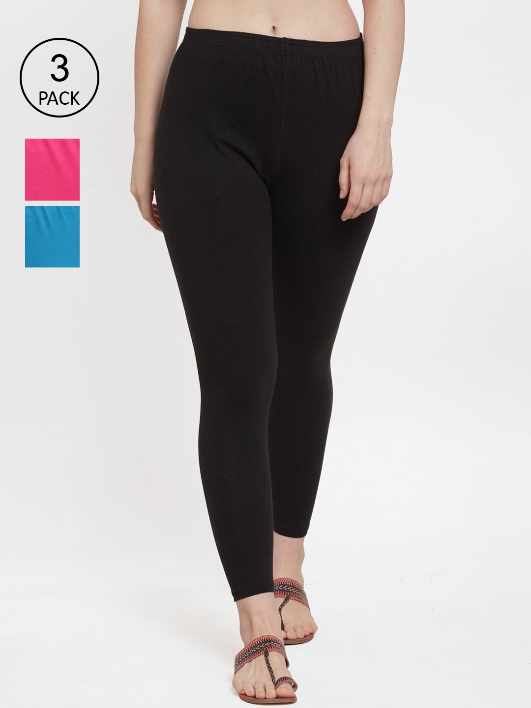 

GRACIT Women Pack of 3 Solid Ankle-Length Leggings, Black