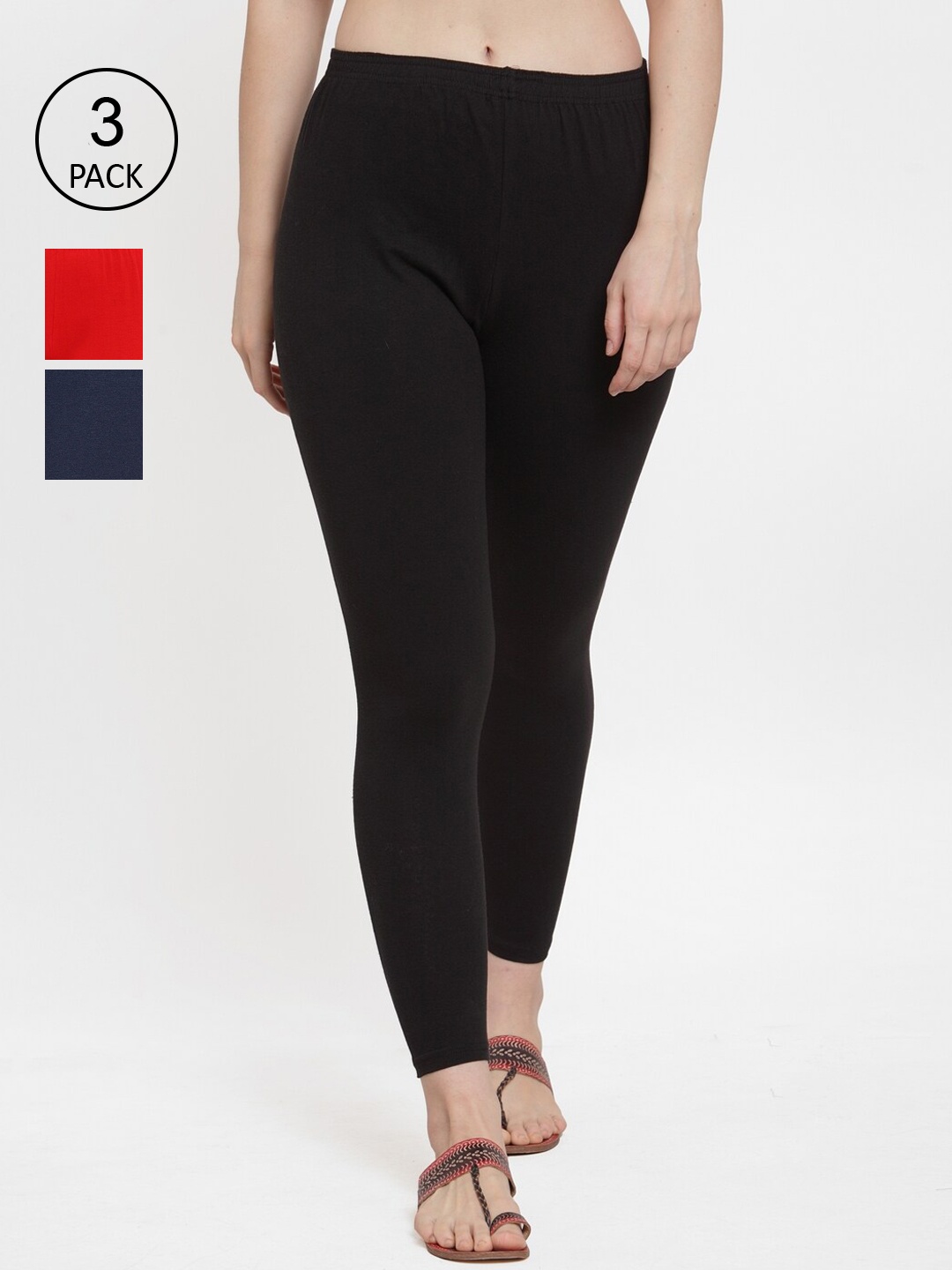 

GRACIT Women Pack of 3 Solid Ankle-Length Leggings, Black