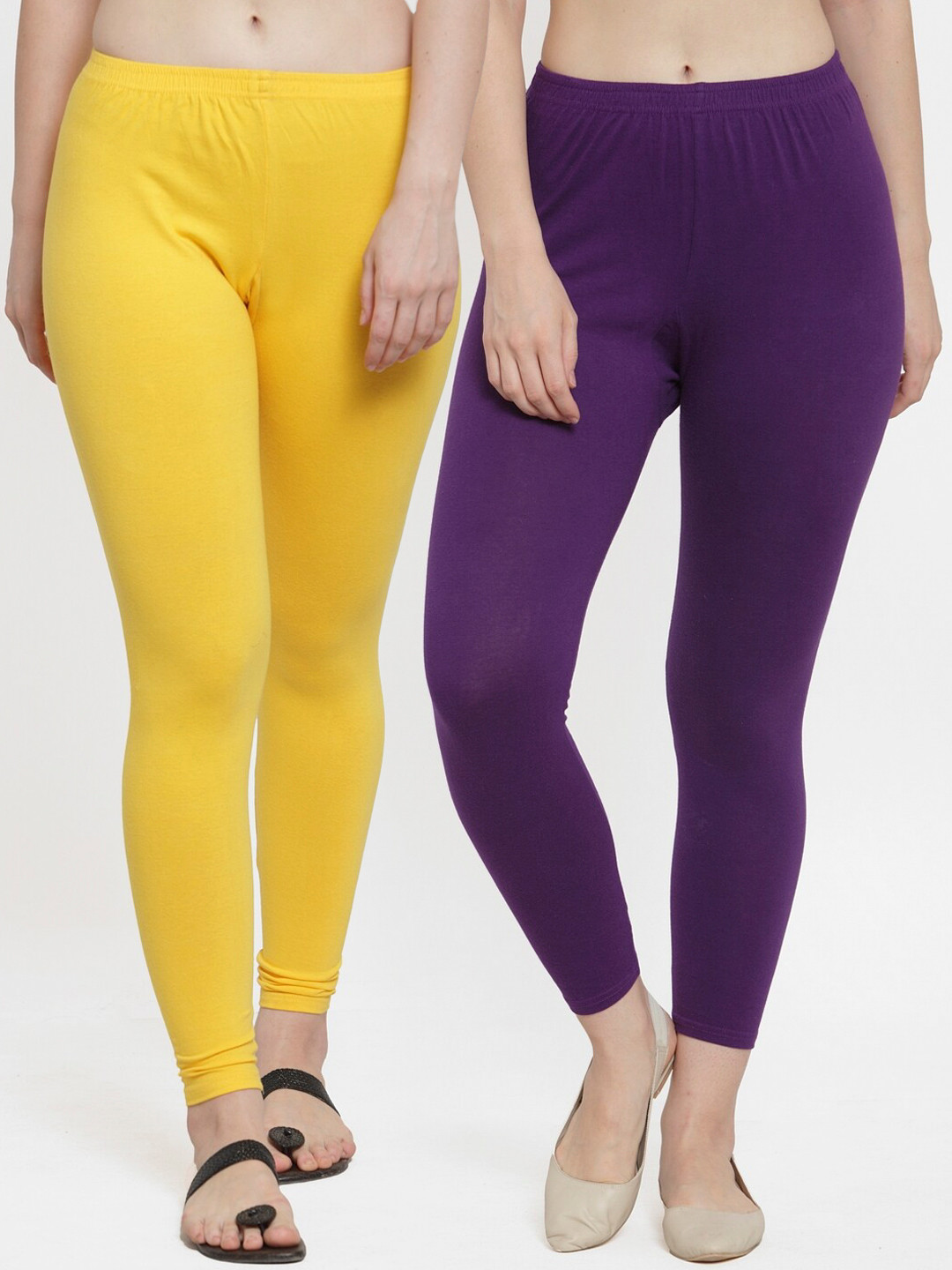 

GRACIT Women Pack of 2 Solid Ankle-Length Leggings, Yellow