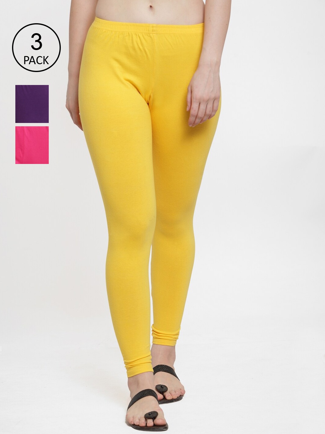 

GRACIT Women Pack Of 3 Solid Ankle-Length Leggings, Yellow