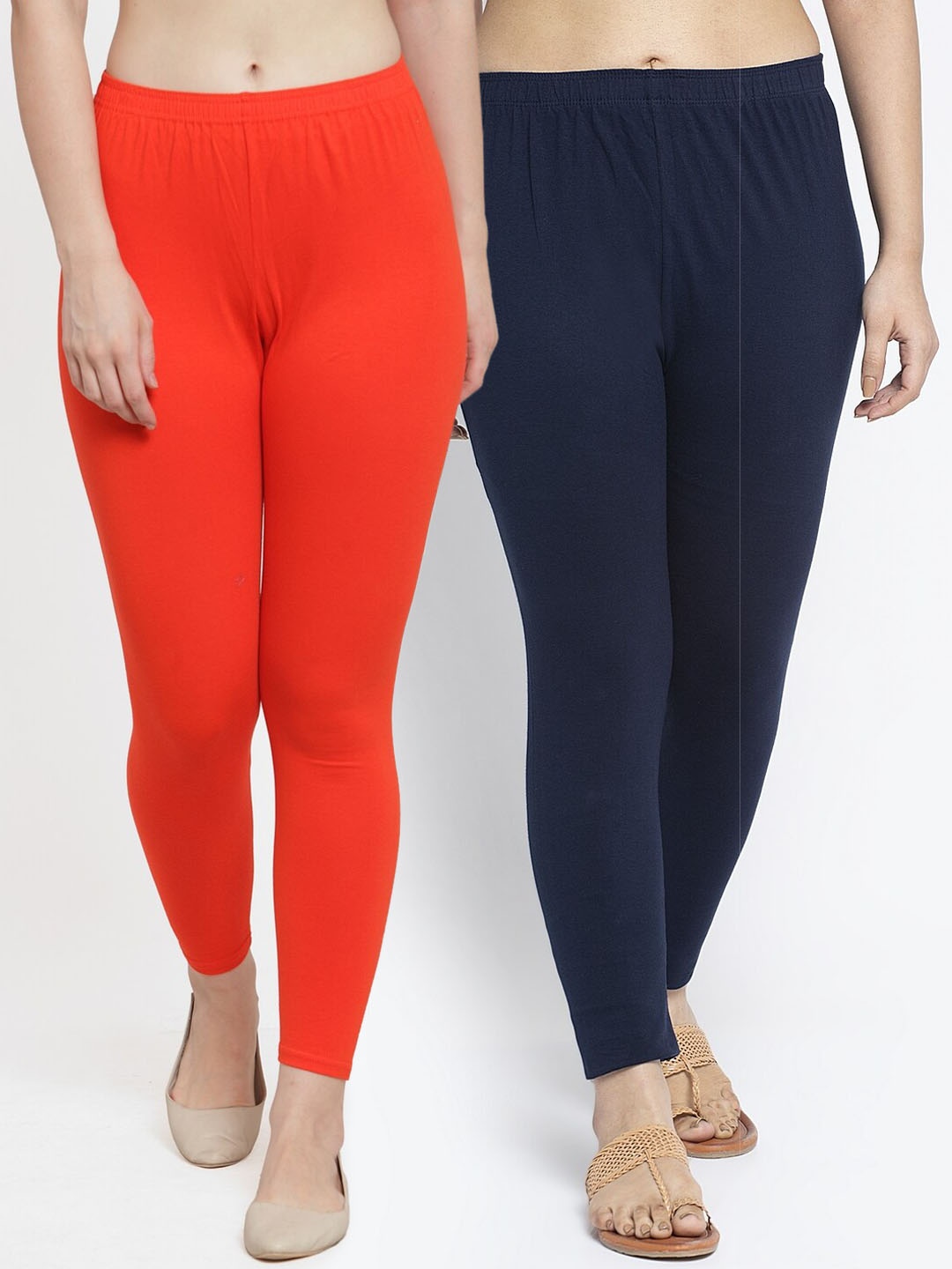 

GRACIT Women Pack Of 2 Solid Ankle-Length Leggings, Orange