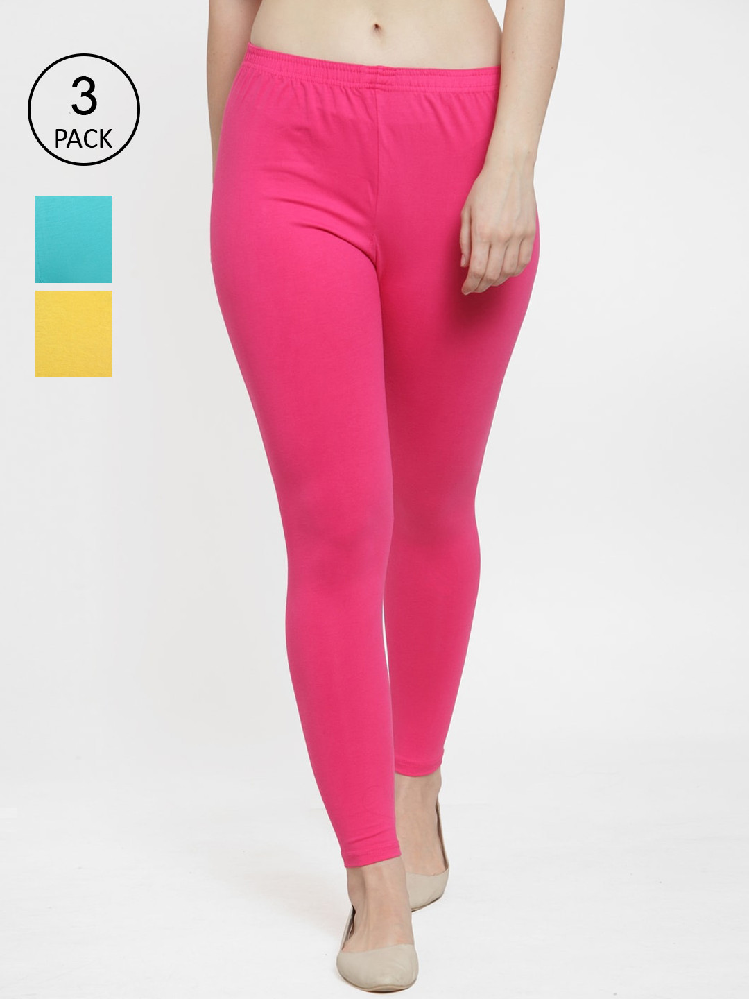 

GRACIT Women Pack Of 3 Solid Ankle-Length Leggings, Yellow