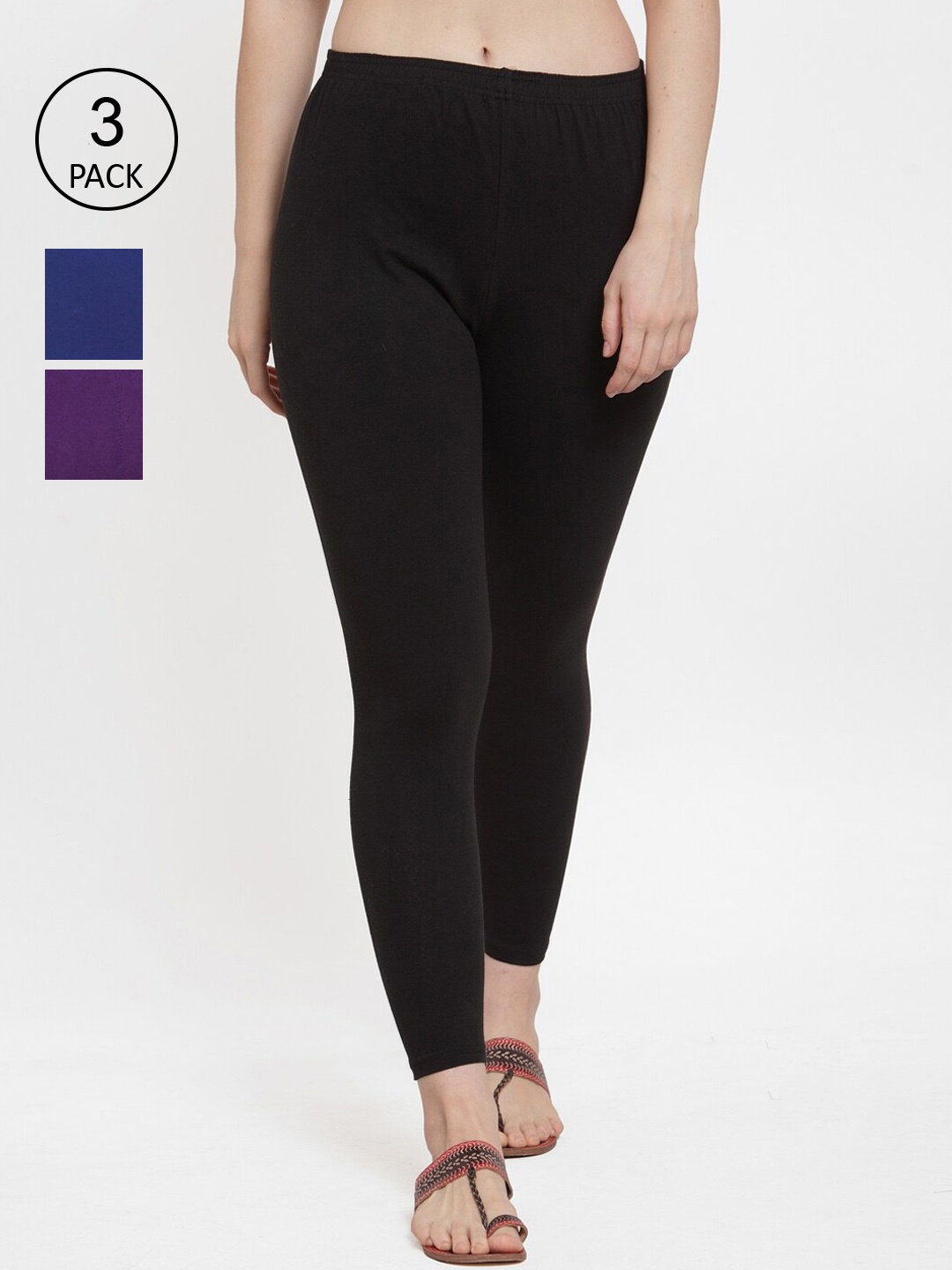 

GRACIT Women Pack Of 3 Solid Ankle-Length Leggings, Black
