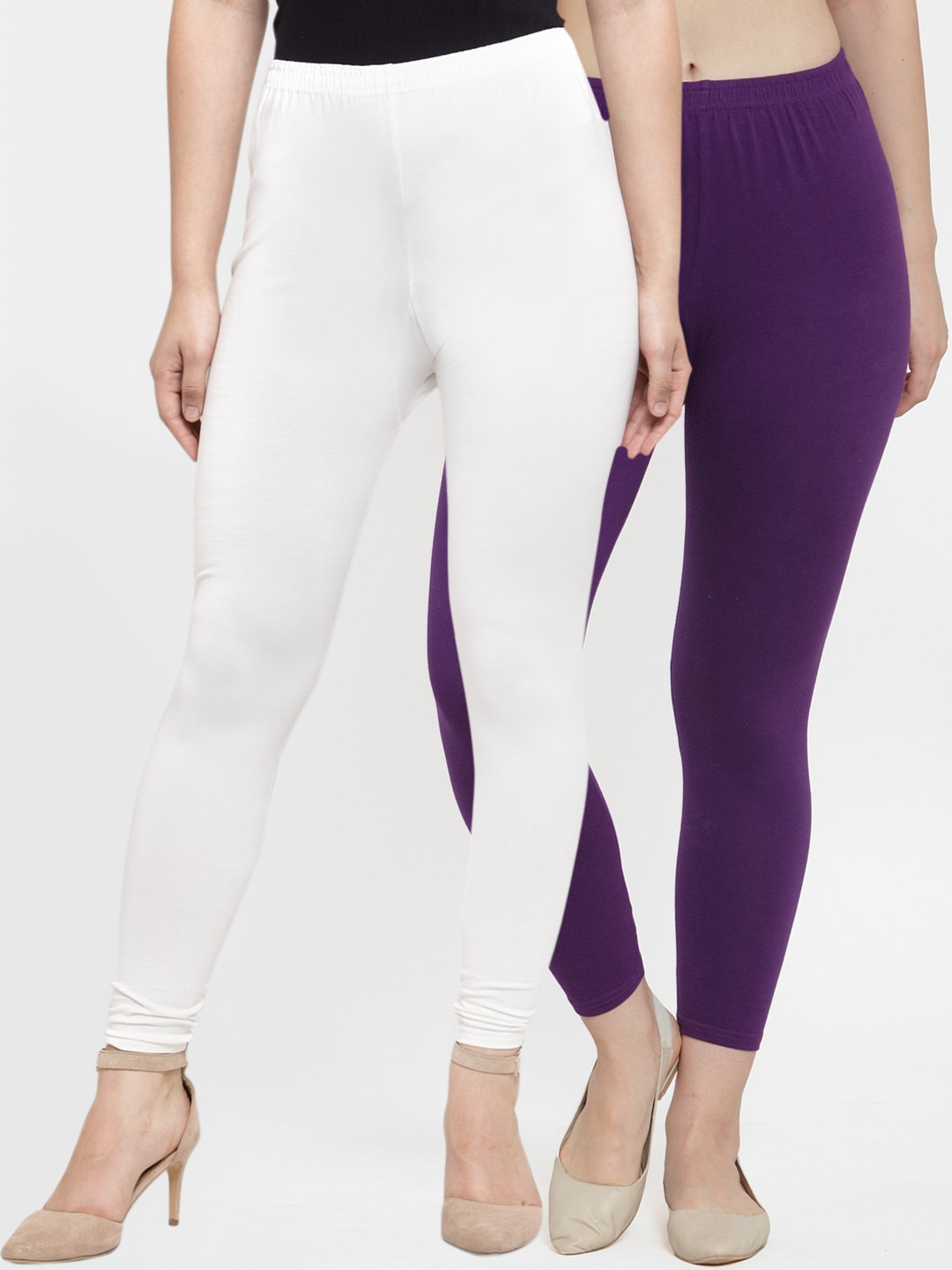 

GRACIT Women Pack Of 2 Solid Ankle-Length Leggings, White