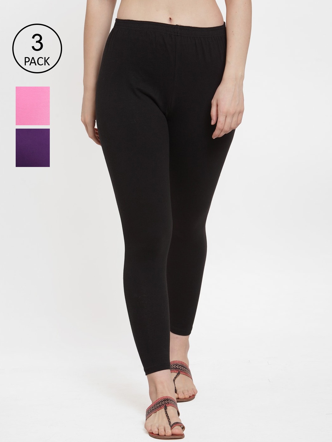 

GRACIT Women Pack Of 3 Leggings, Black