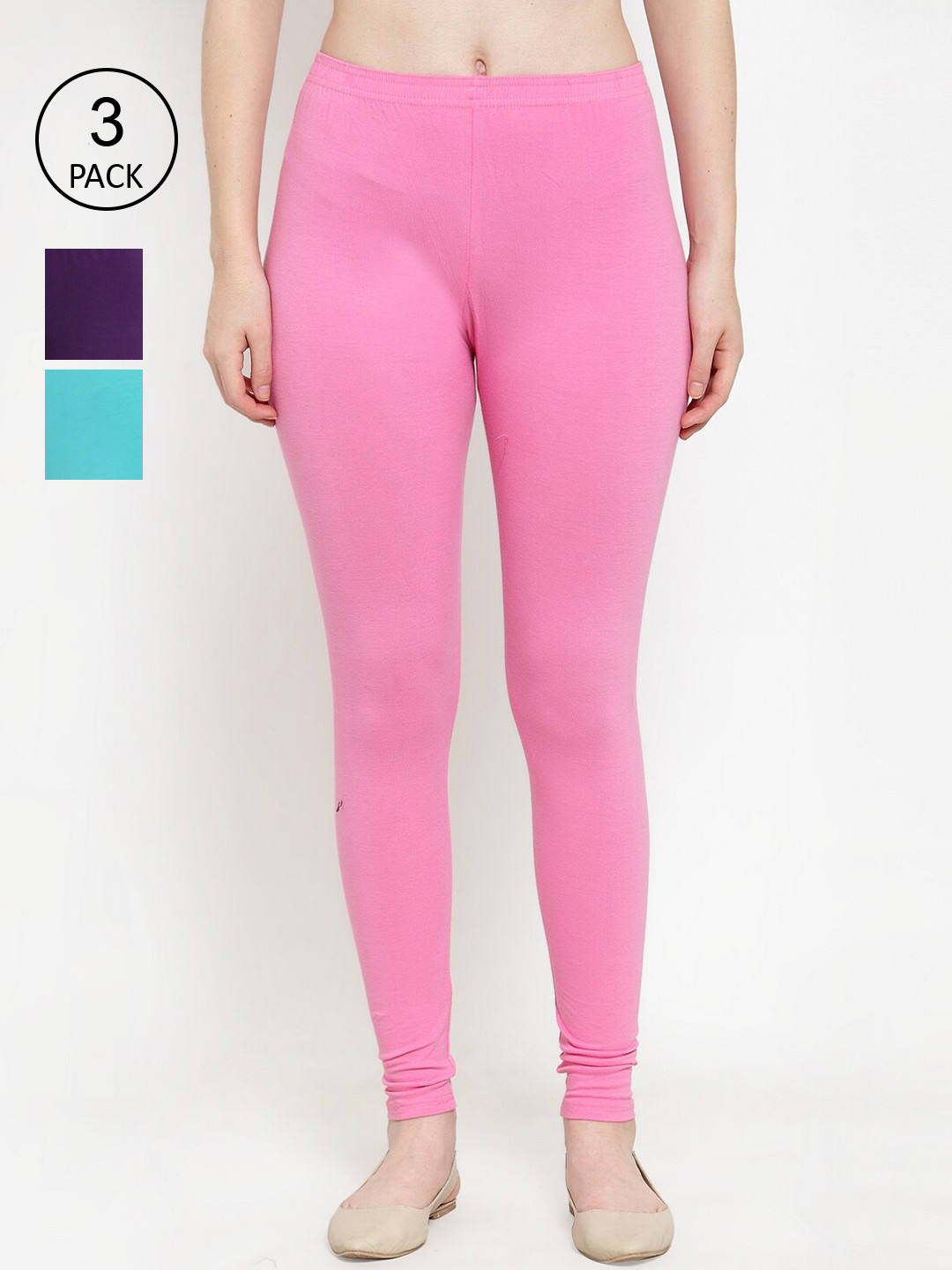 

GRACIT Women Pack Of 3 Solid Ankle-Length Leggings, Pink