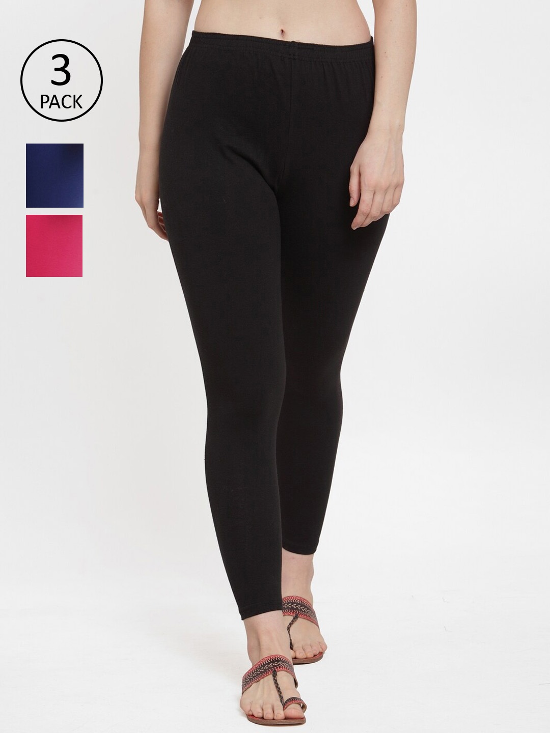 

GRACIT Women Pack Of 3 Solid Ankle-Length Leggings, Black