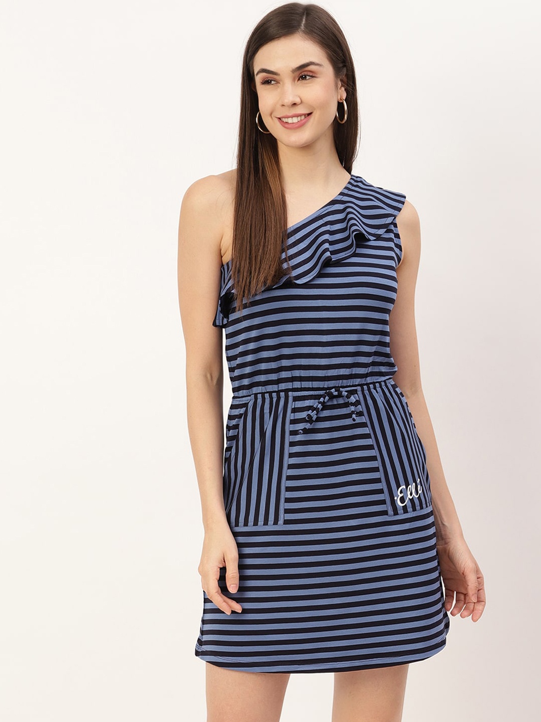 

ELLE Women Navy Blue Striped Dress