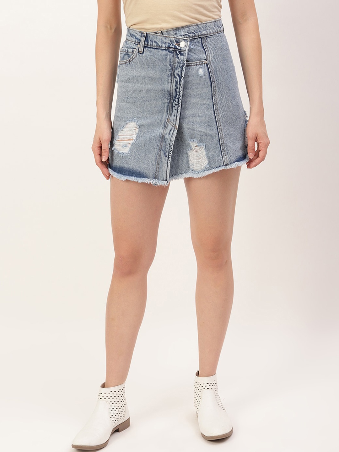 

ELLE Women Blue Solid Mini A-line Denim Skirt