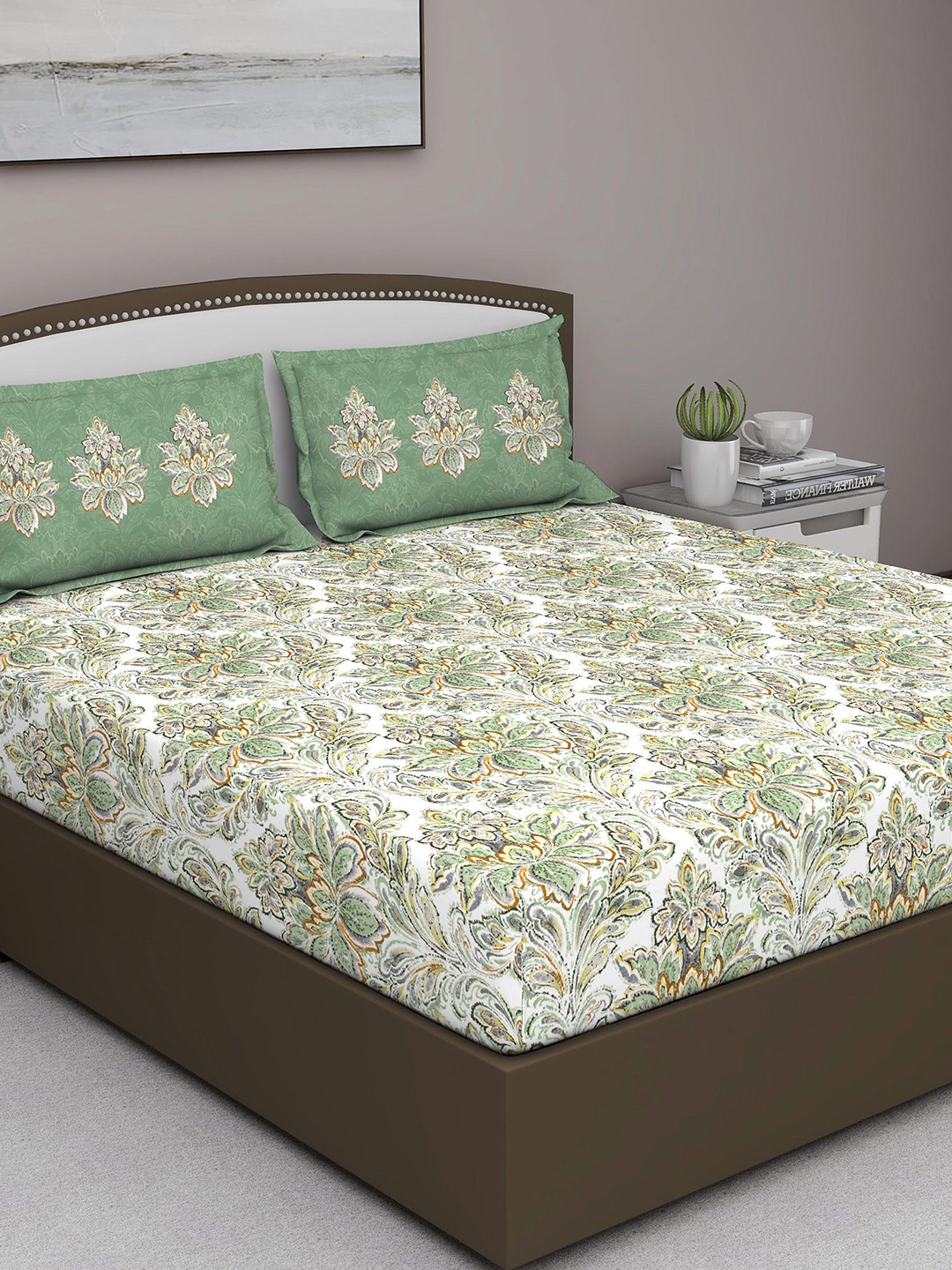 

GM Green & White Ethnic Motifs 210 TC King Bedsheet with 2 Pillow Covers