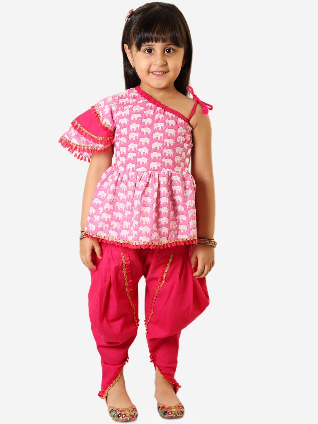 

KID1 Girls Pink Ethnic Motifs Printed Pure Cotton Kurti with Dhoti Pants