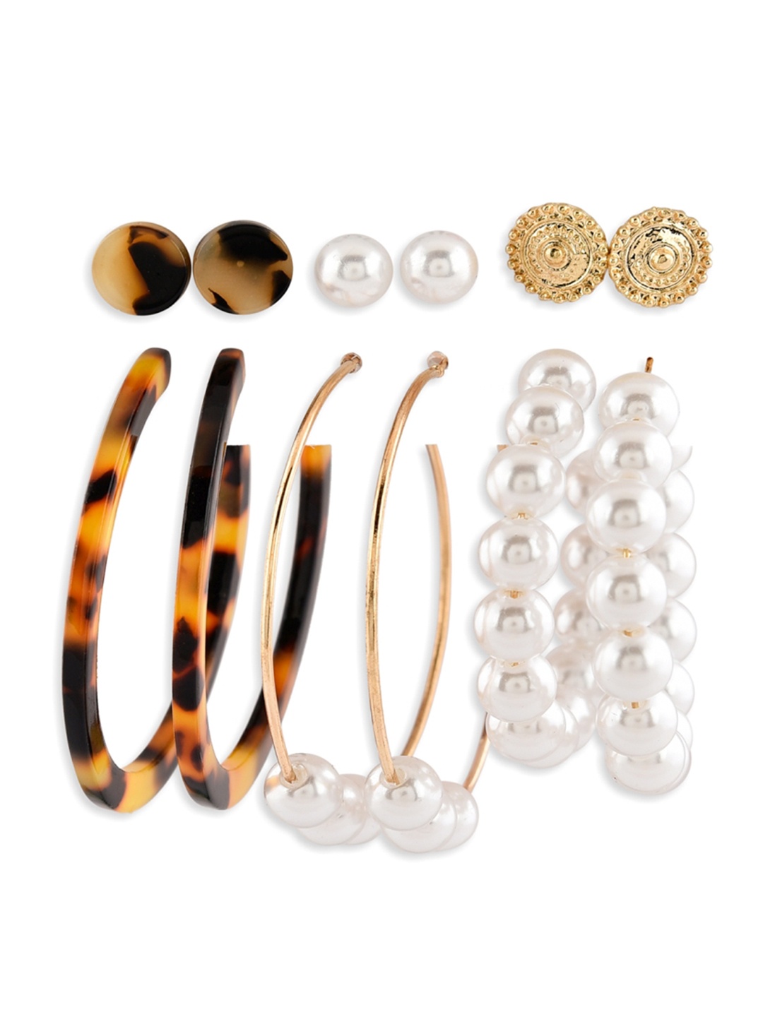 

ToniQ Gold-Toned & Gold Plated Set Of 6 Contemporary Studs and Hoop Earrings