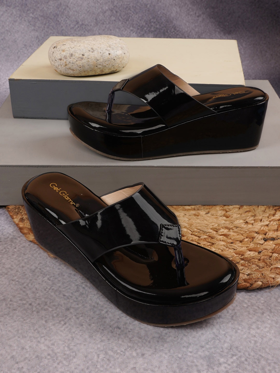 

Get Glamr Black Platform Heels Casual Sandals