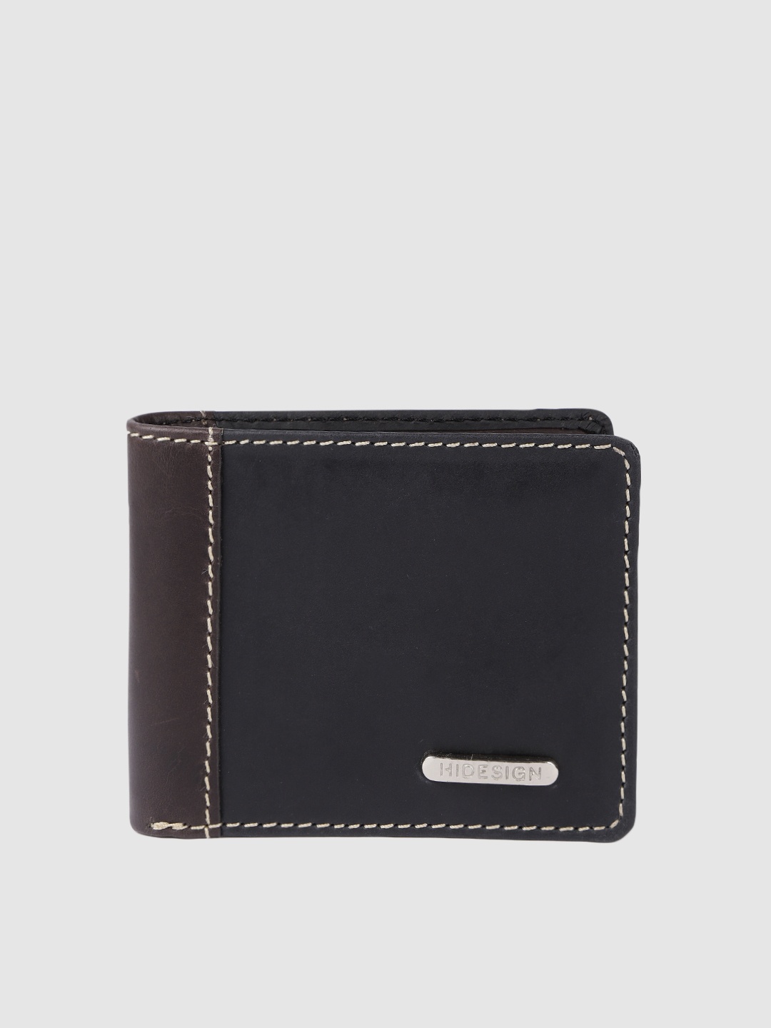 

Hidesign Men Black & Brown Colourblocked Leather Two Fold Wallet