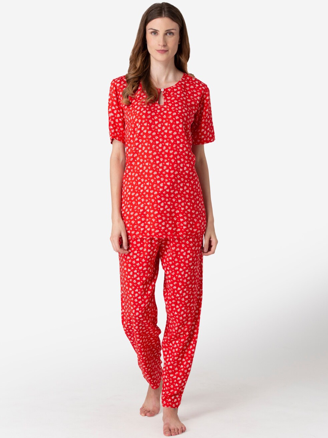 

Fluffalump Women Red & White Printed Night suit