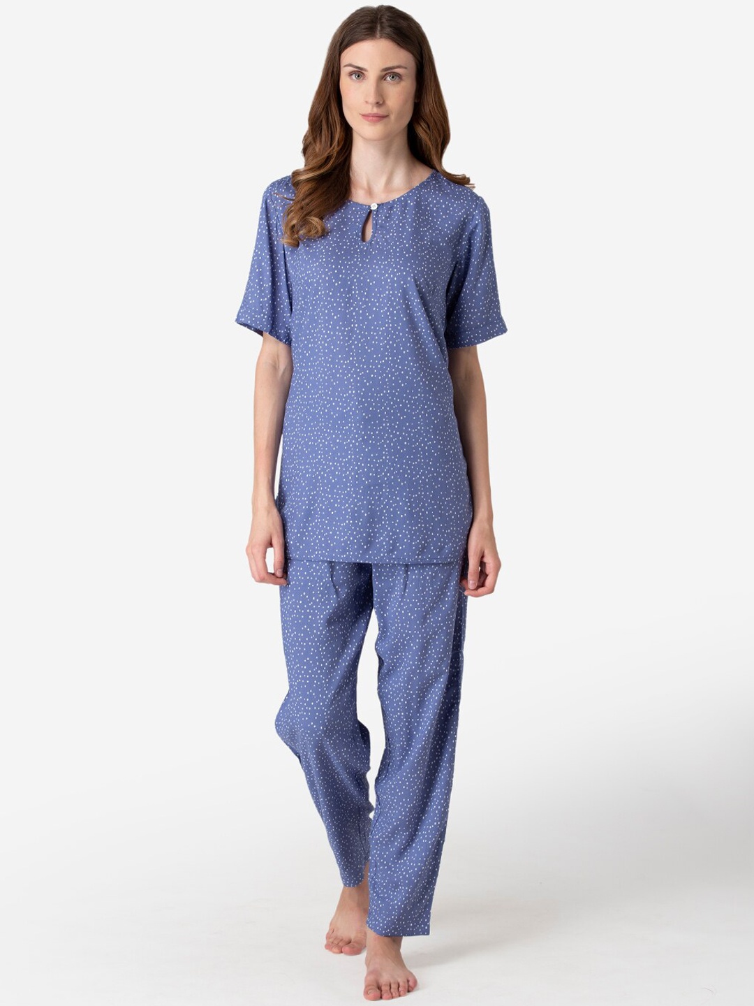 

Fluffalump Women Blue & White Printed Night Suit