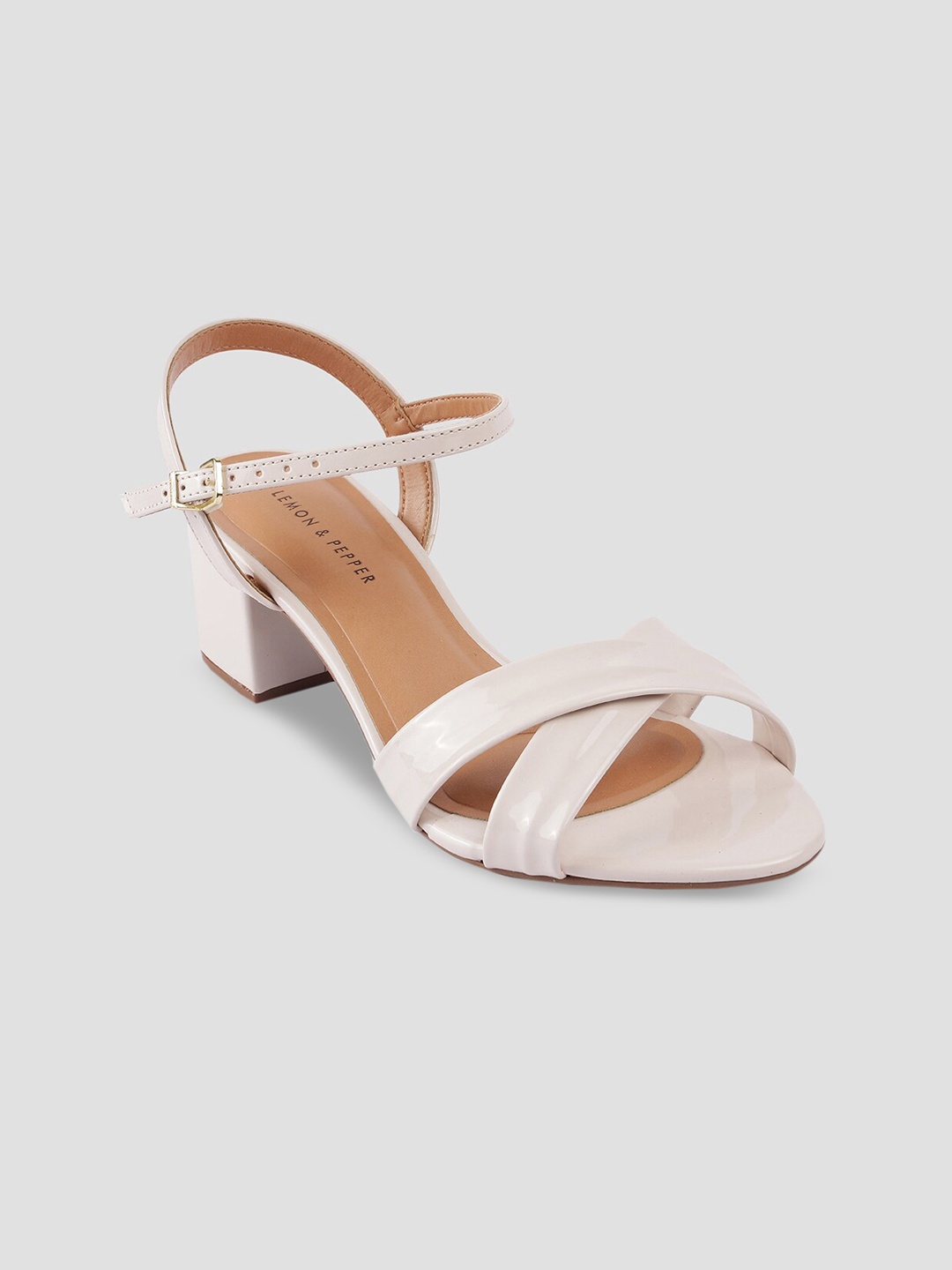 

LEMON & PEPPER Women Off White Textured Block Heels