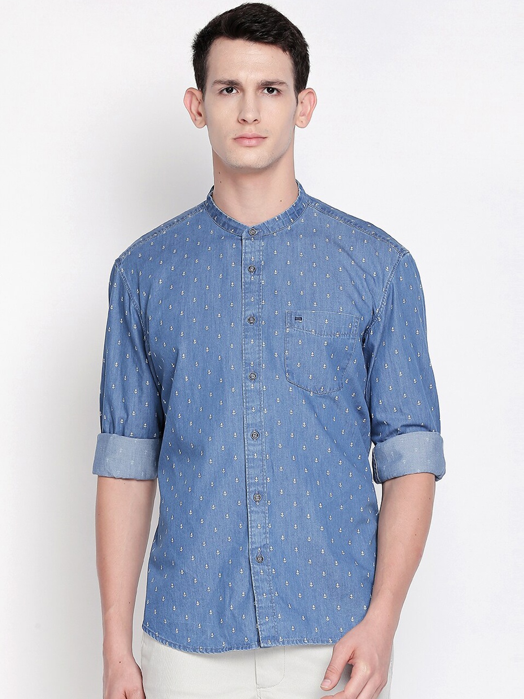 

Basics Men Blue Slim Fit Printed Casual Shirt