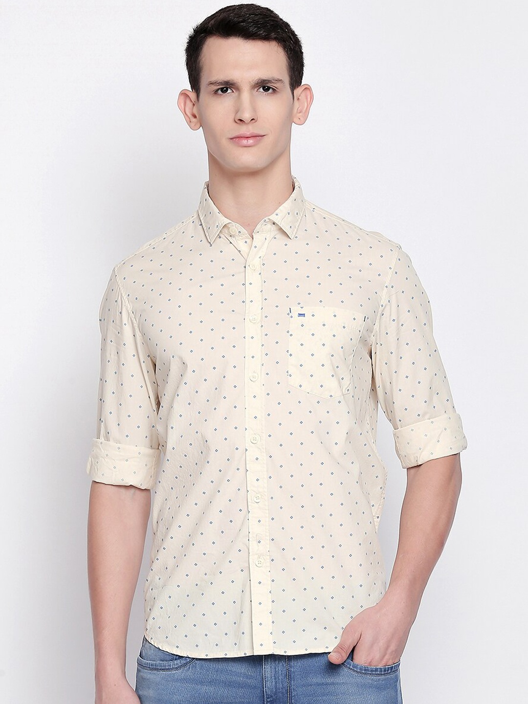 

Basics Men Yellow Slim Fit Printed Casual Shirt