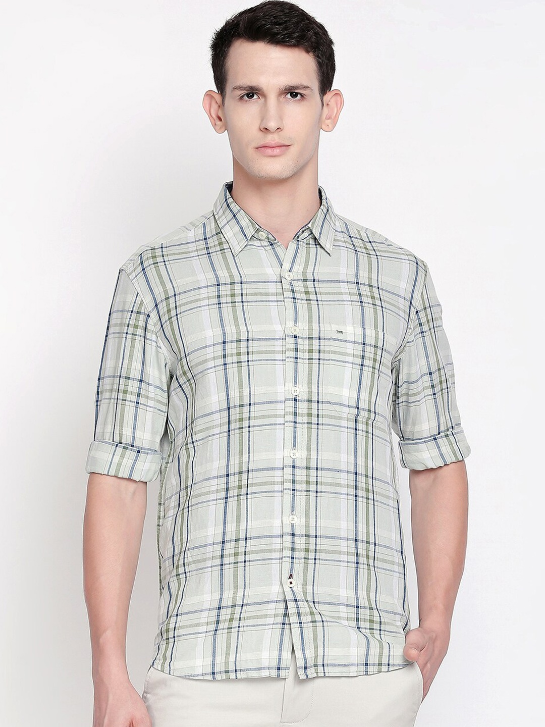 

Basics Men Green Slim Fit Tartan Checks Checked Casual Shirt