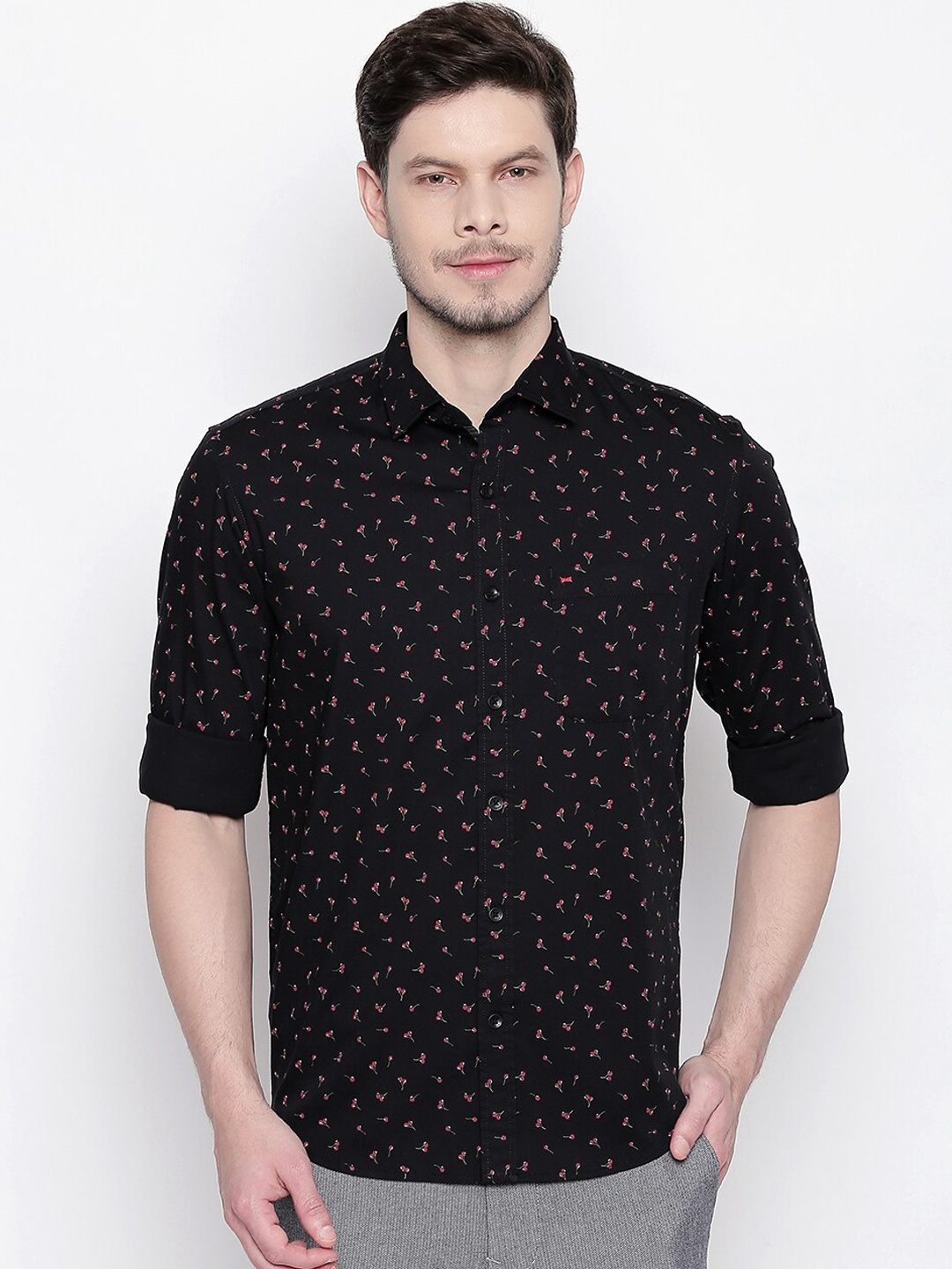 

Basics Men Black Slim Fit Printed Casual Shirt