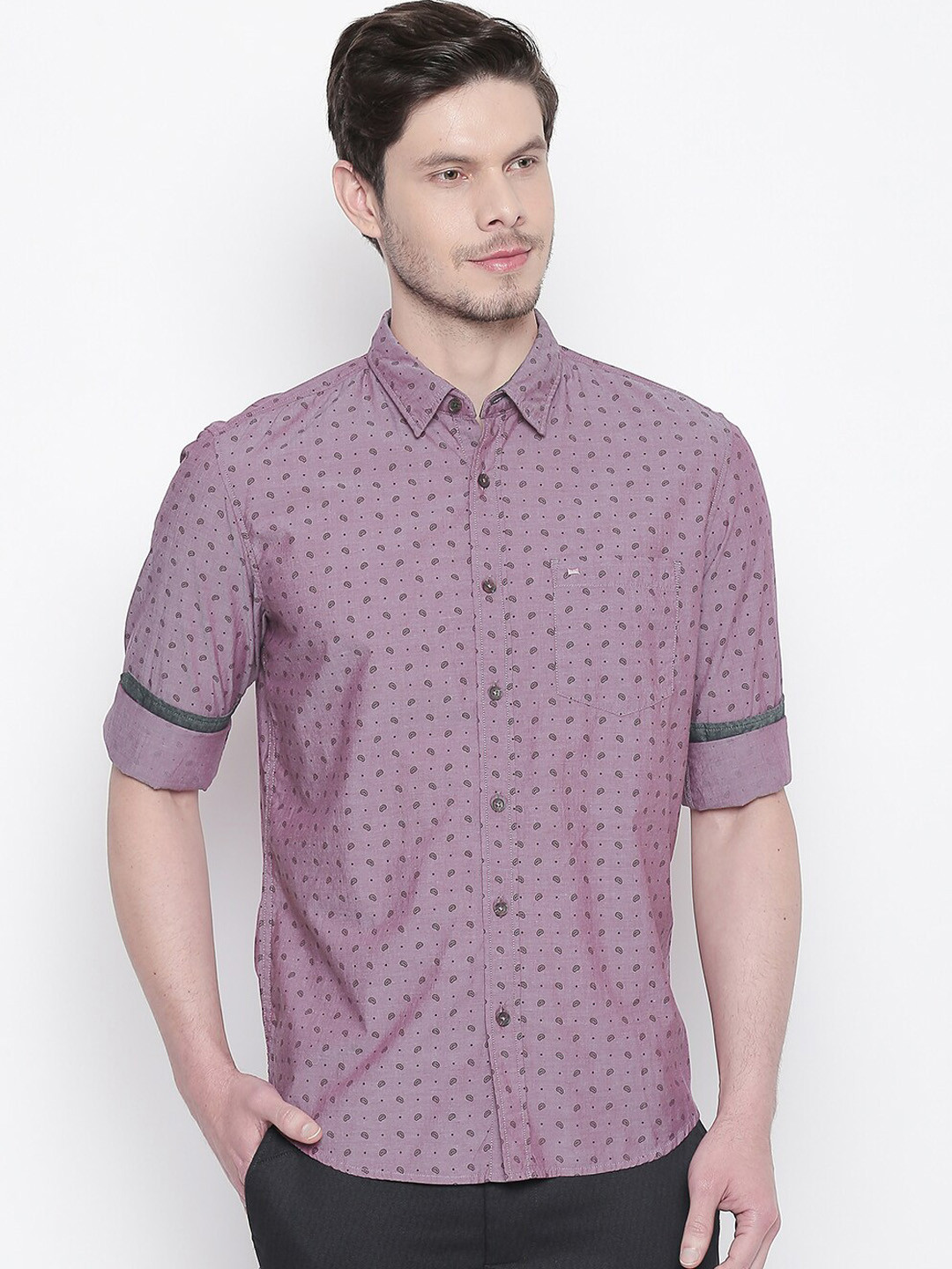 

Basics Men Pink Slim Fit Printed Casual Shirt