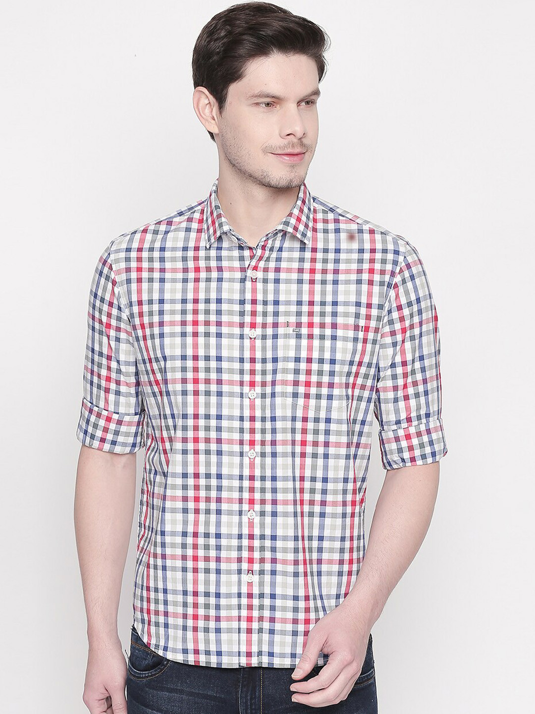 

Basics Men Red Slim Fit Checked Casual Shirt