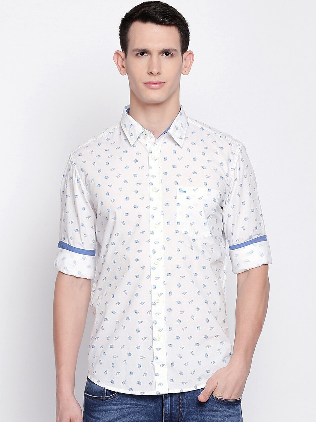 

Basics Men White Slim Fit Printed Casual Shirt