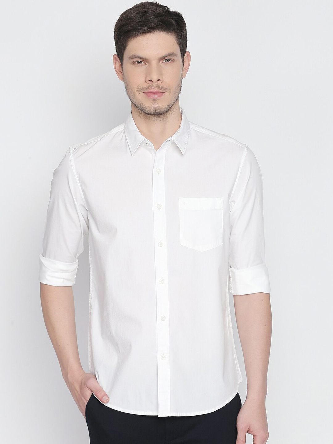 

Basics Men White Slim Fit Casual Shirt