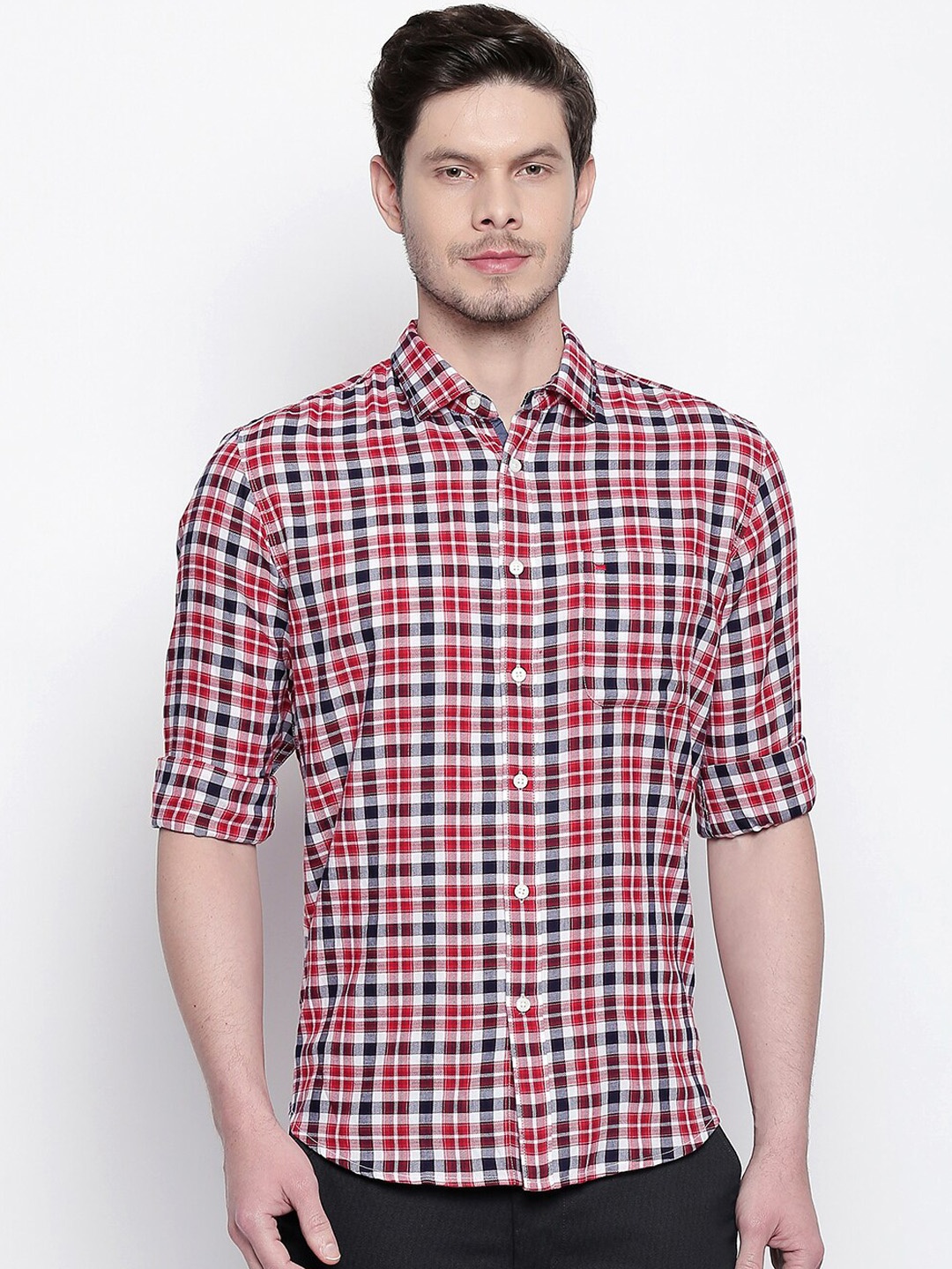 

Basics Men Red Slim Fit Checked Casual Shirt