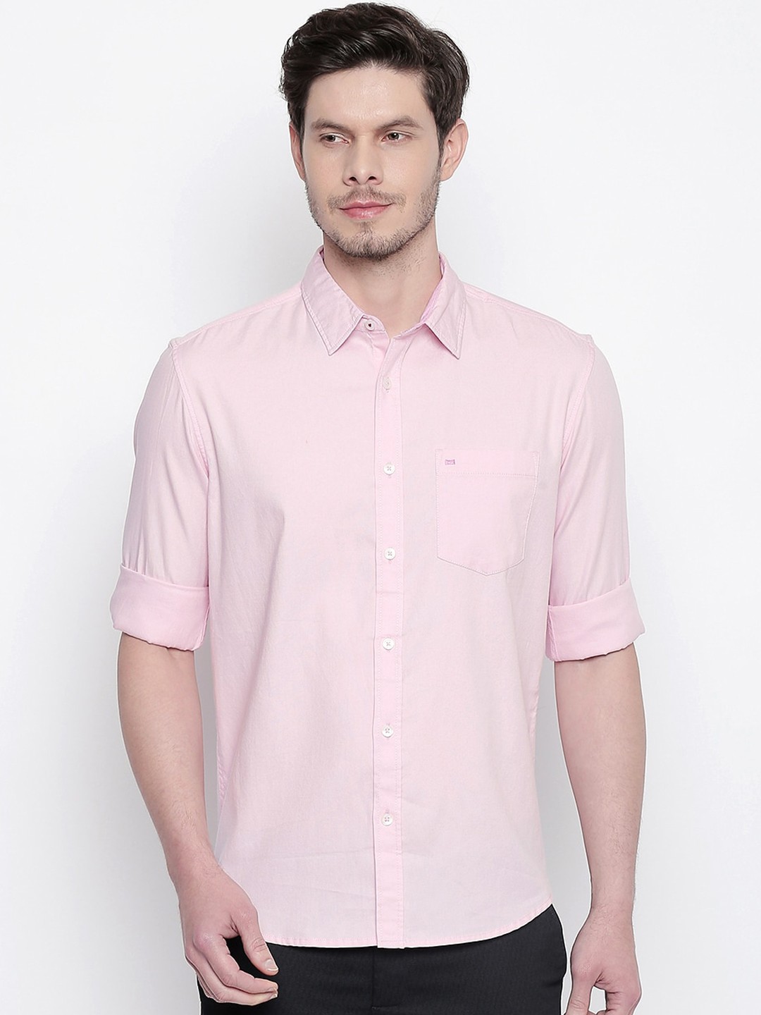 

Basics Men Pink Dobby Slim Fit Casual Shirt