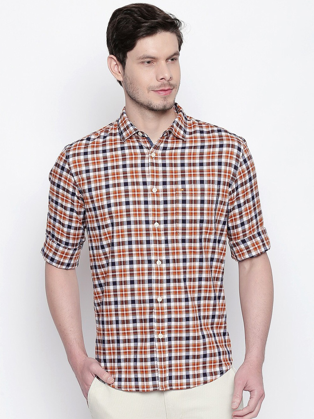 

Basics Men Brown Slim Fit Checked Casual Shirt