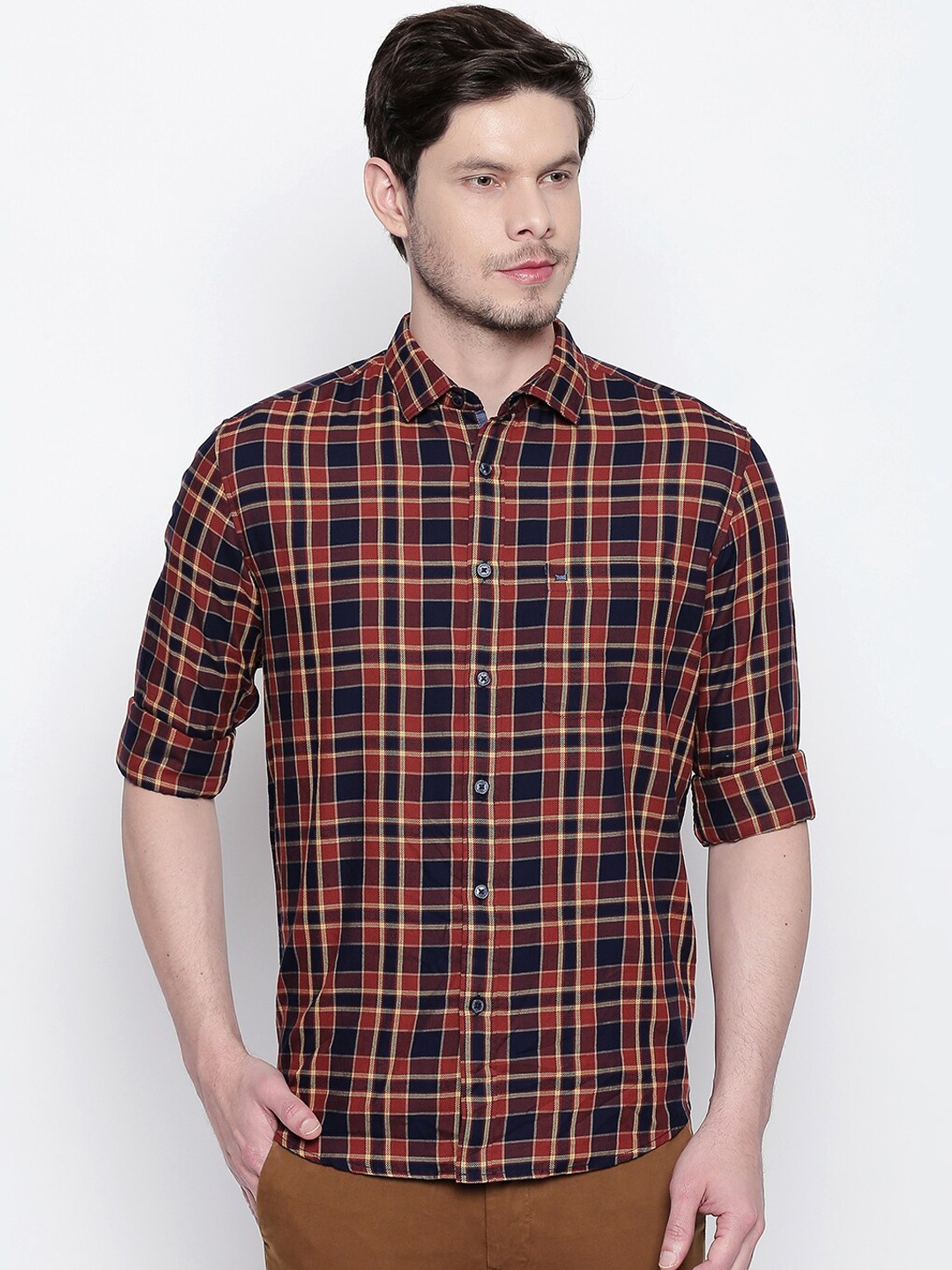 

Basics Men Brown & Black Slim Fit Tartan Checked Casual Shirt