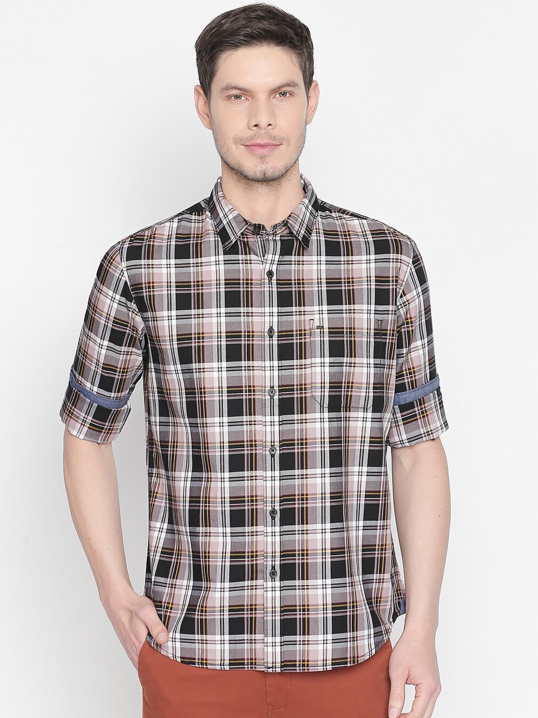 

Basics Men Black Slim Fit Tartan Checked Casual Shirt