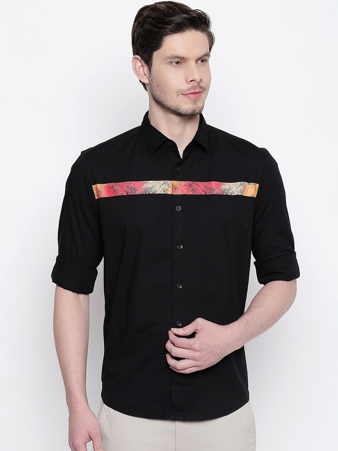 

Basics Men Black Abstract Printed Slim Fit Casual Shirt