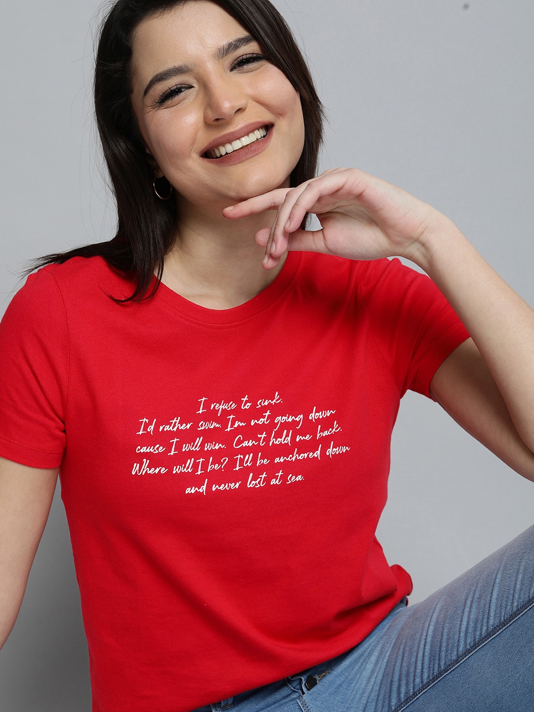 

Mast & Harbour Women Red Typography Printed T-shirt