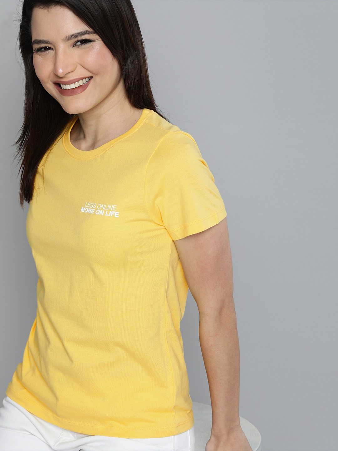 

Mast & Harbour Women Yellow T-shirt with Printed Detailing