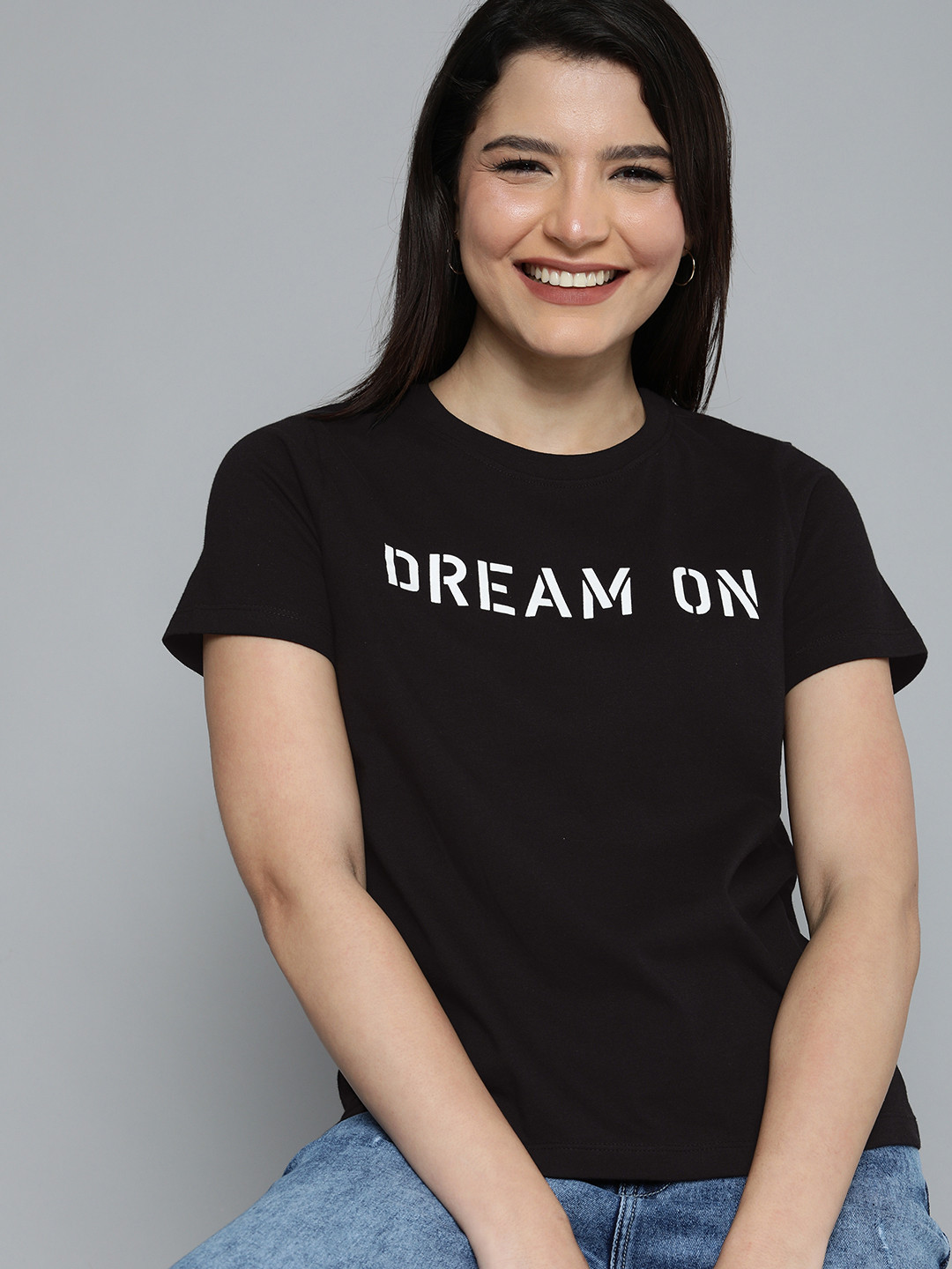 

Mast & Harbour Women Black Typography Printed T-shirt