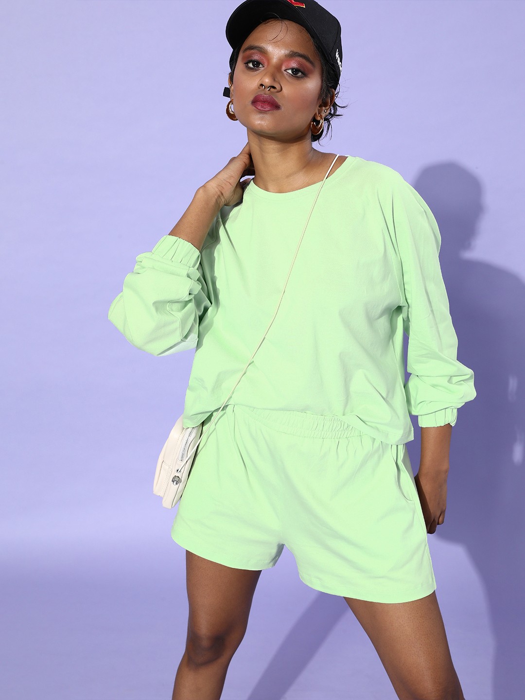 

M&H Easy Women Gorgeous Green Solid T-Shirt with Shorts