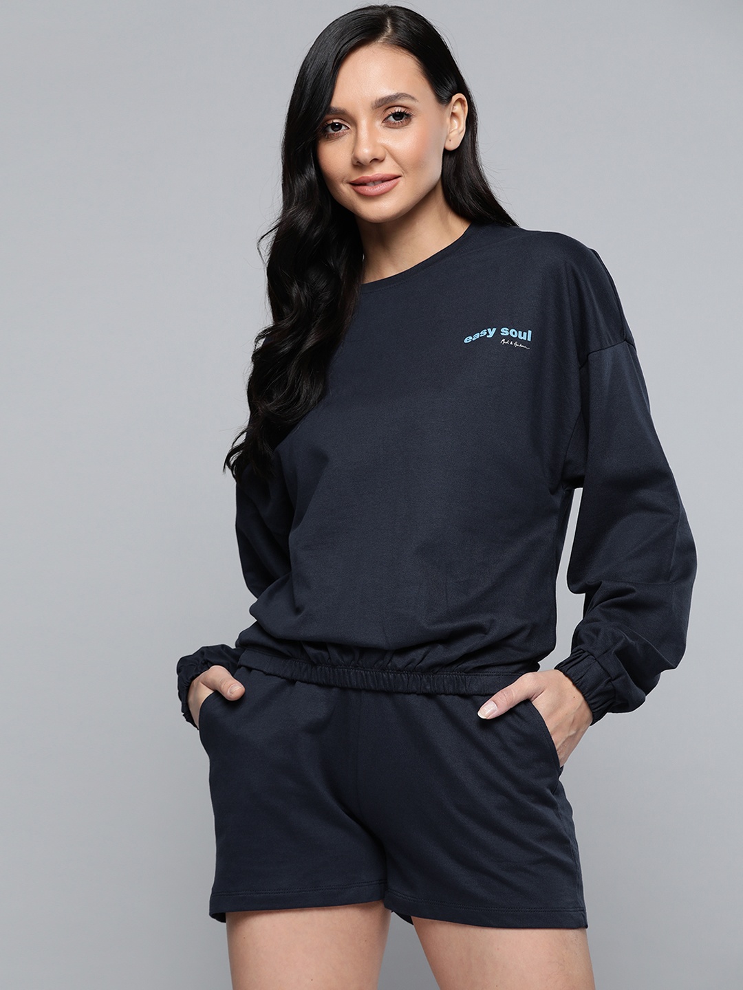 

M&H Easy Navy Blue Pure Cotton Solid Co-Ord Set