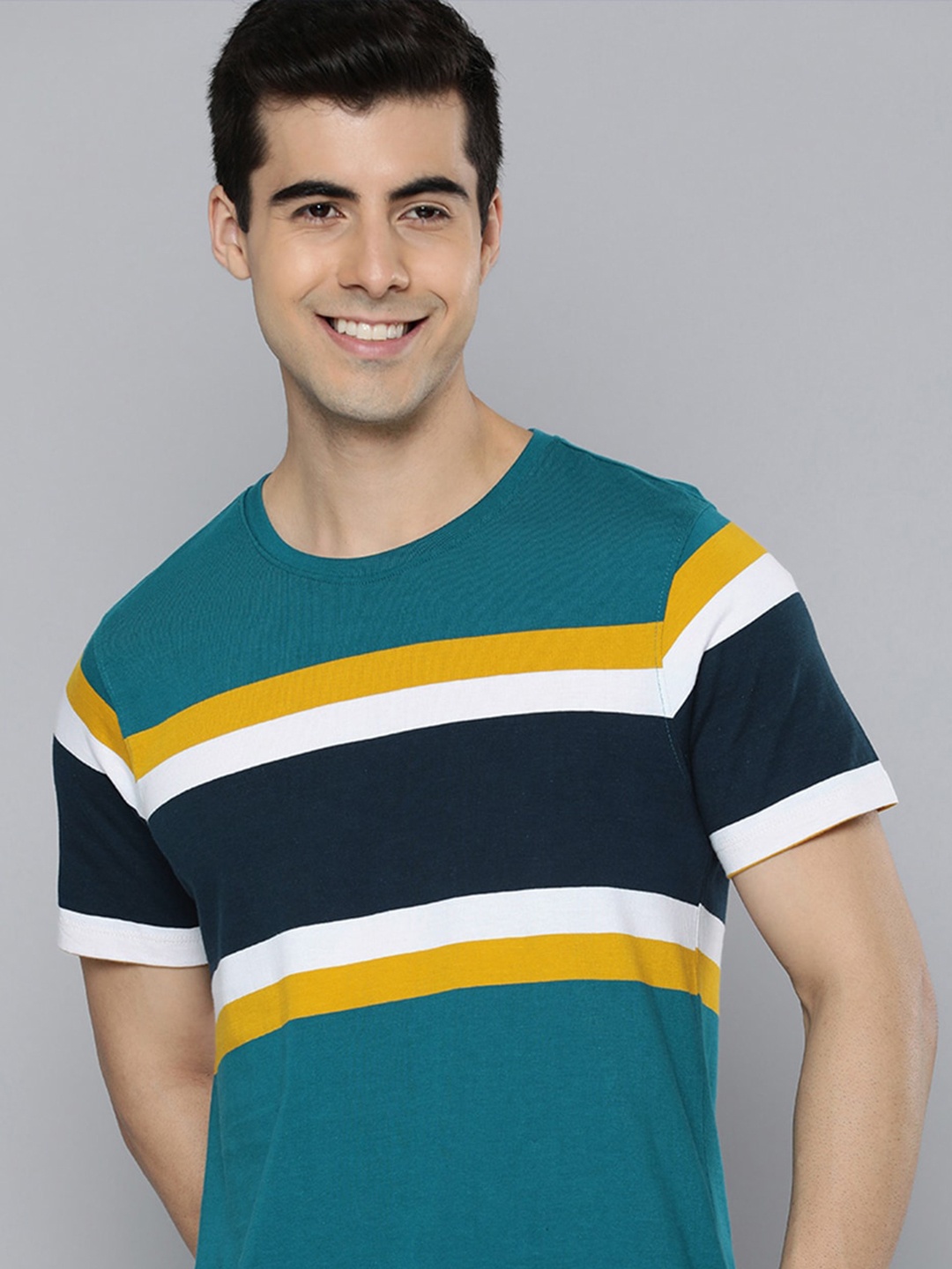 

Mast & Harbour Men Multicoloured Colourblocked Pure Cotton T-shirt, Multi