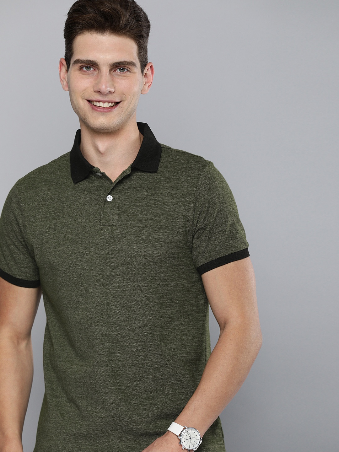 

Mast & Harbour Men Olive Green Polo Collar T-shirt