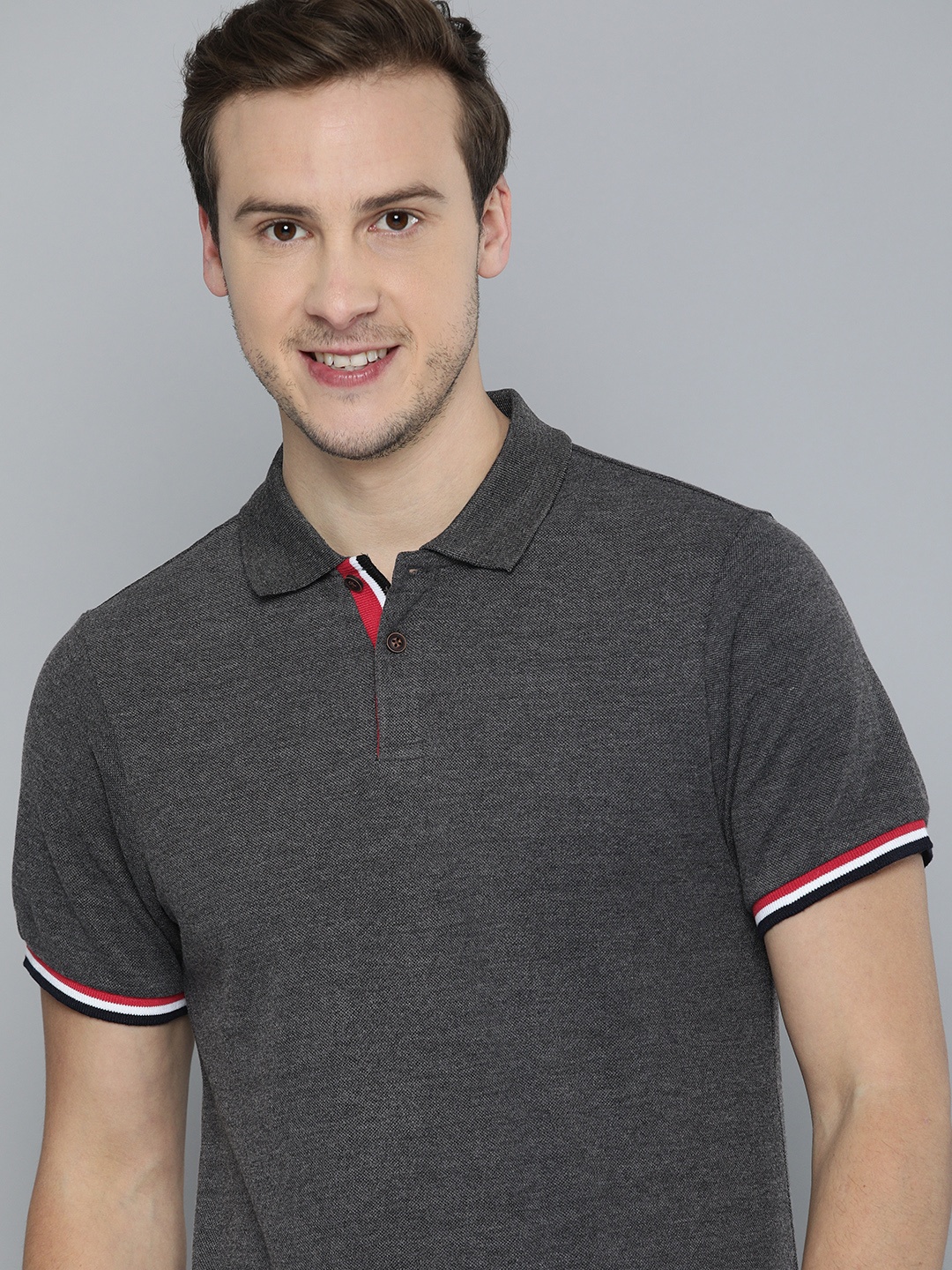 

Mast & Harbour Men Grey Melange Polo Collar T-shirt