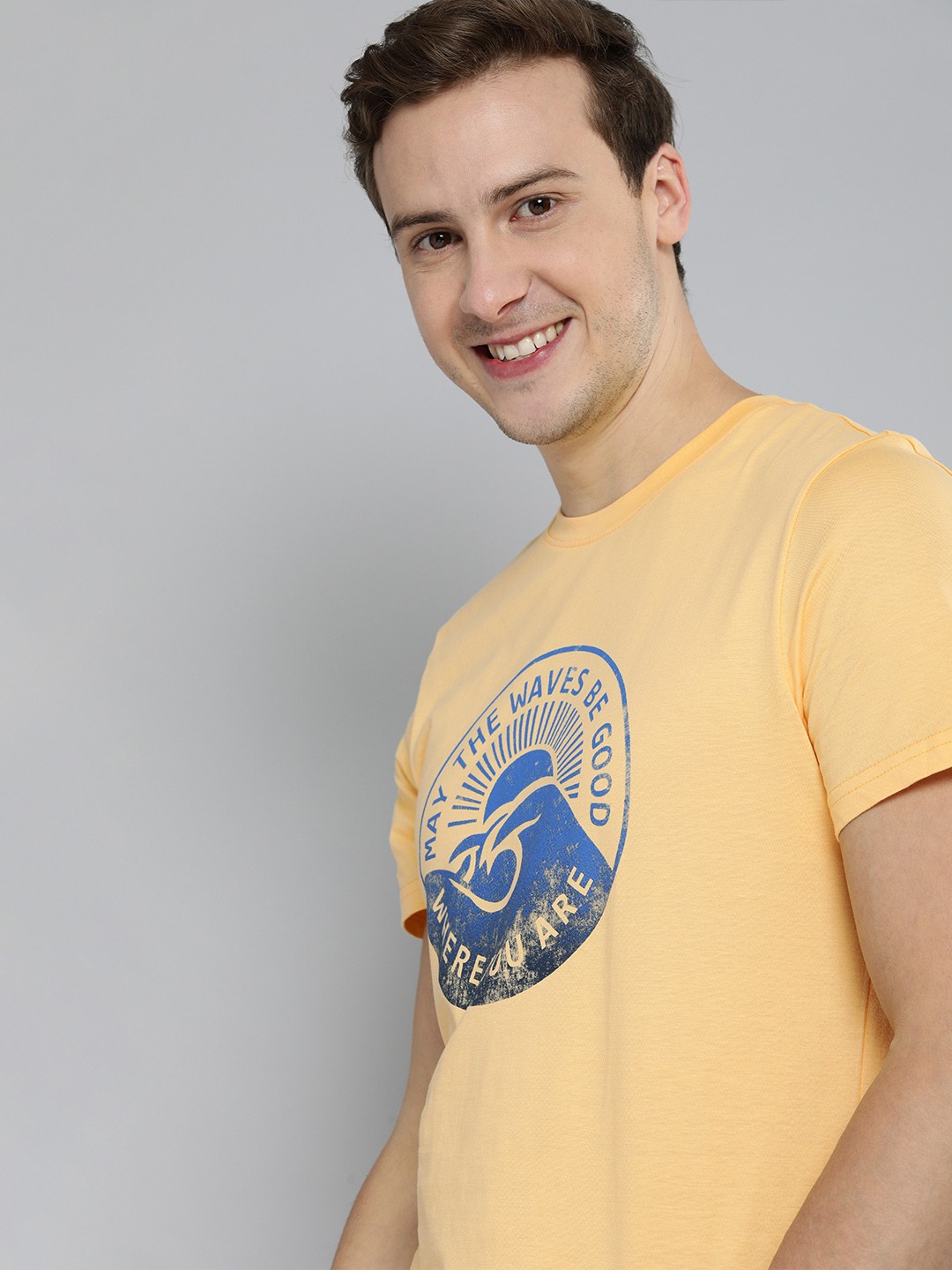 

Mast Harbour Men Yellow Typography Printed Pure Cotton T-shirt